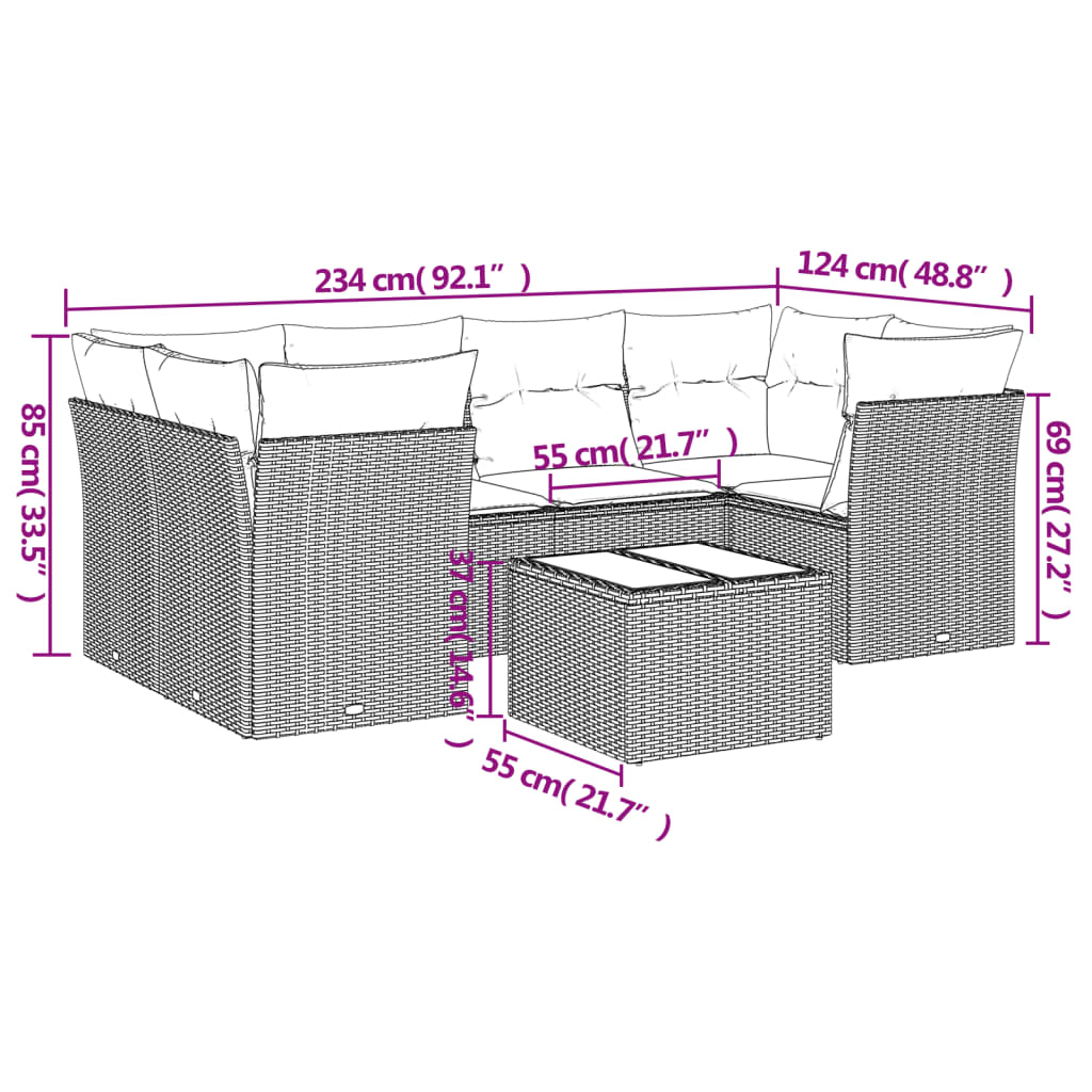 vidaXL 7-delige Loungeset met kussens poly rattan zwart afbeelding