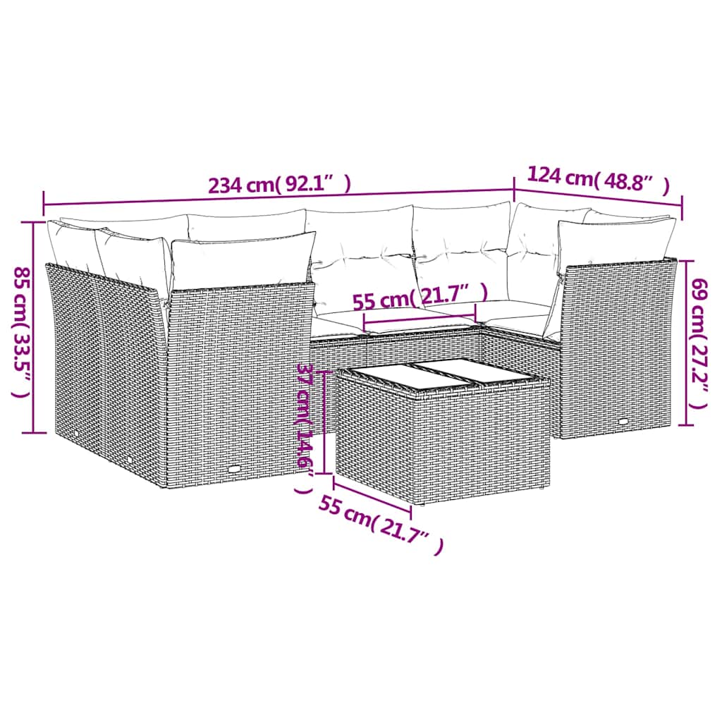 Set canapele de grădină cu perne, 7 piese, negru, poliratan 3217266 - imagine 3