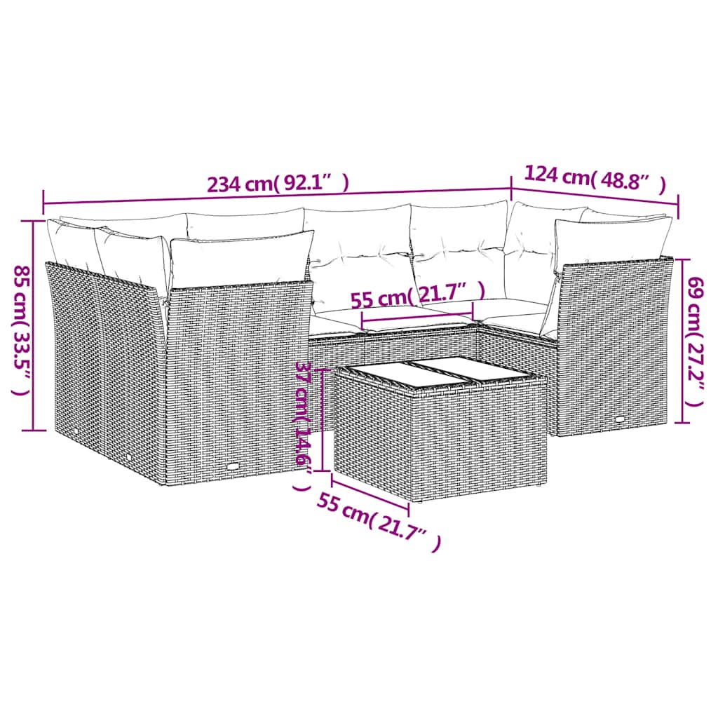 Set canapele de grădină, 7 piese, cu perne, gri, poliratan 3217270 - imagine 3