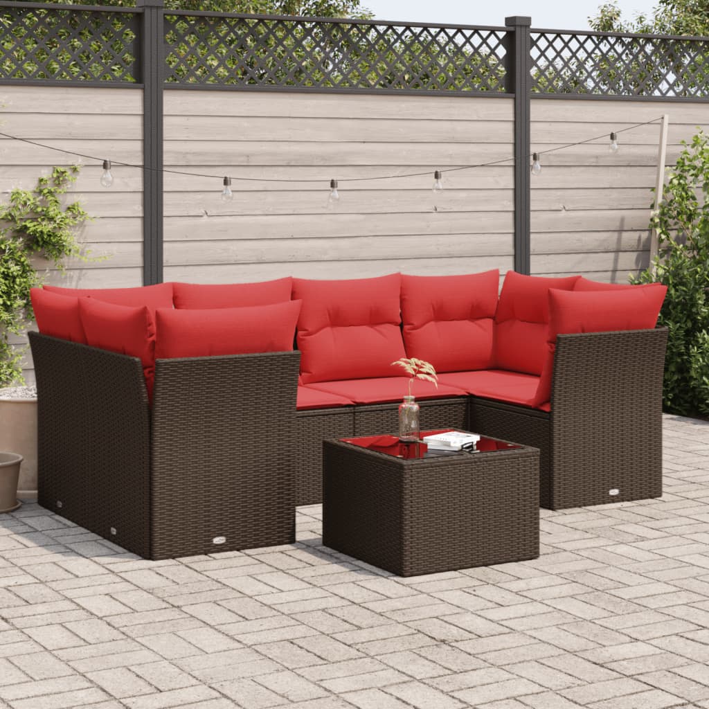 vidaXL 7-tlg. Garten-Sofagarnitur mit Kissen Braun Poly Rattan