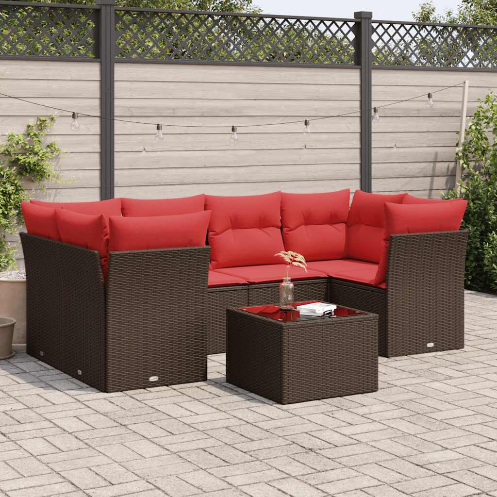 vidaXL 7-tlg. Garten-Sofagarnitur mit Kissen Braun Poly Rattan