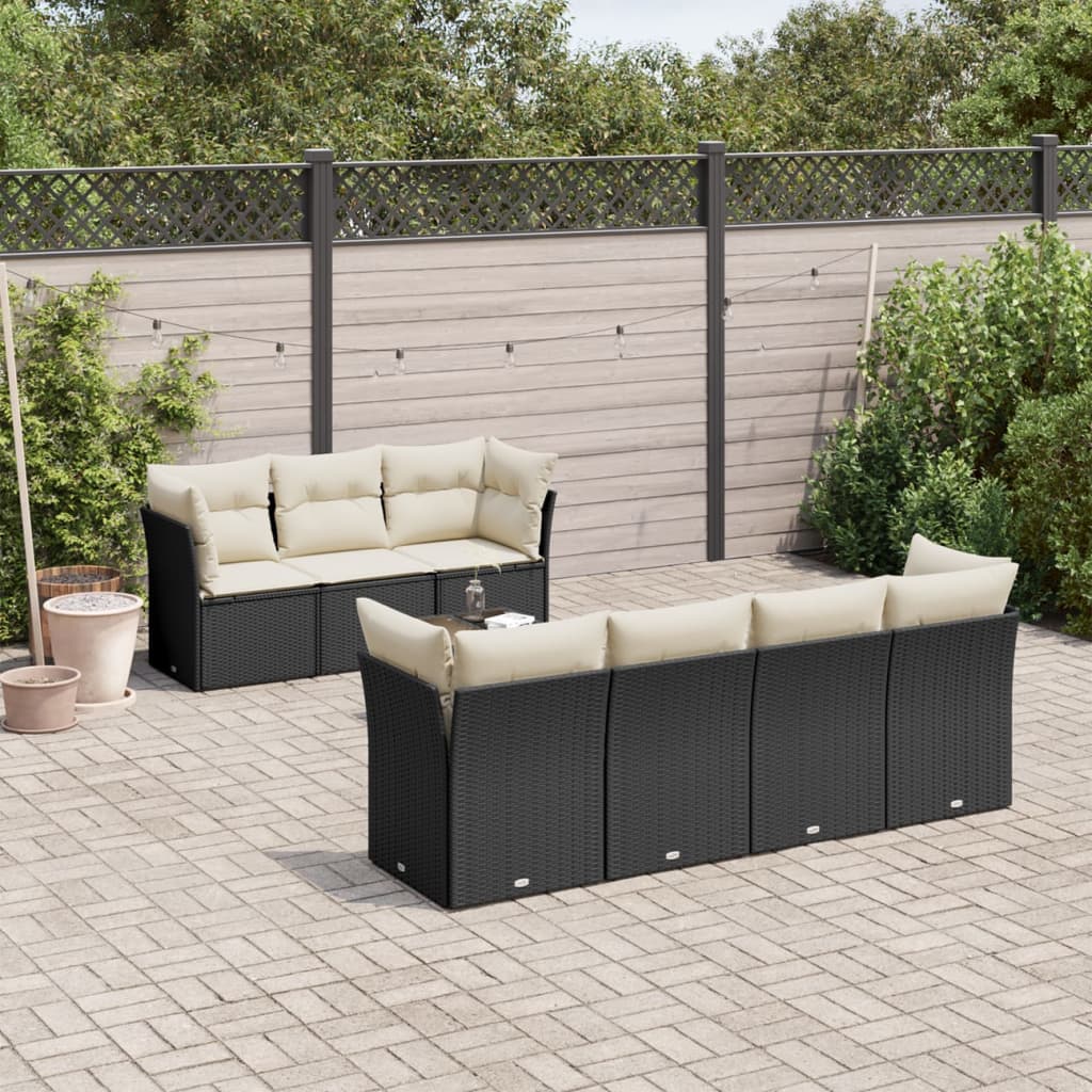 vidaXL 8-tlg. Garten-Sofagarnitur mit Kissen Schwarz Poly Rattan