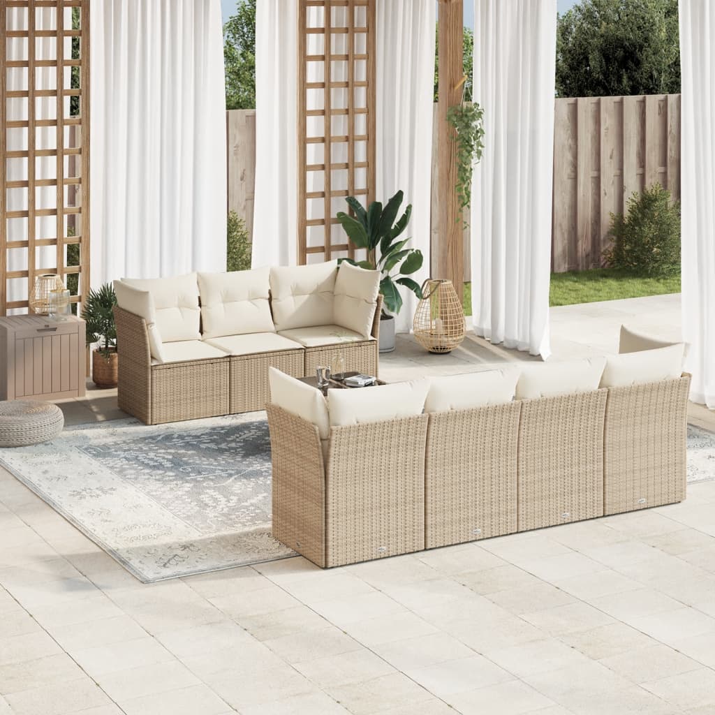 vidaXL 8-tlg. Garten-Sofagarnitur mit Kissen Beige Poly Rattan