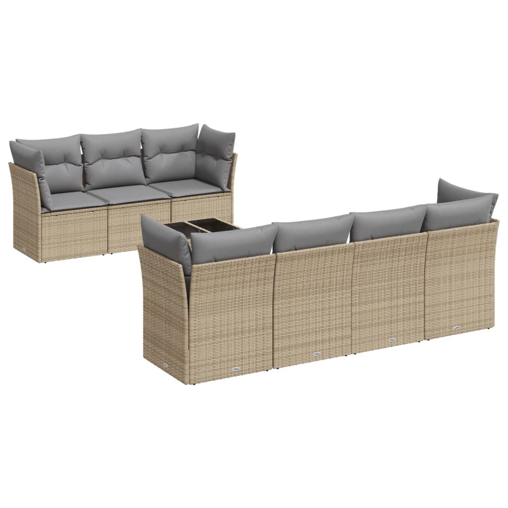 Thumbnail - vidaXL 8-tlg. Garten-Sofagarnitur mit Kissen Beige Poly Rattan