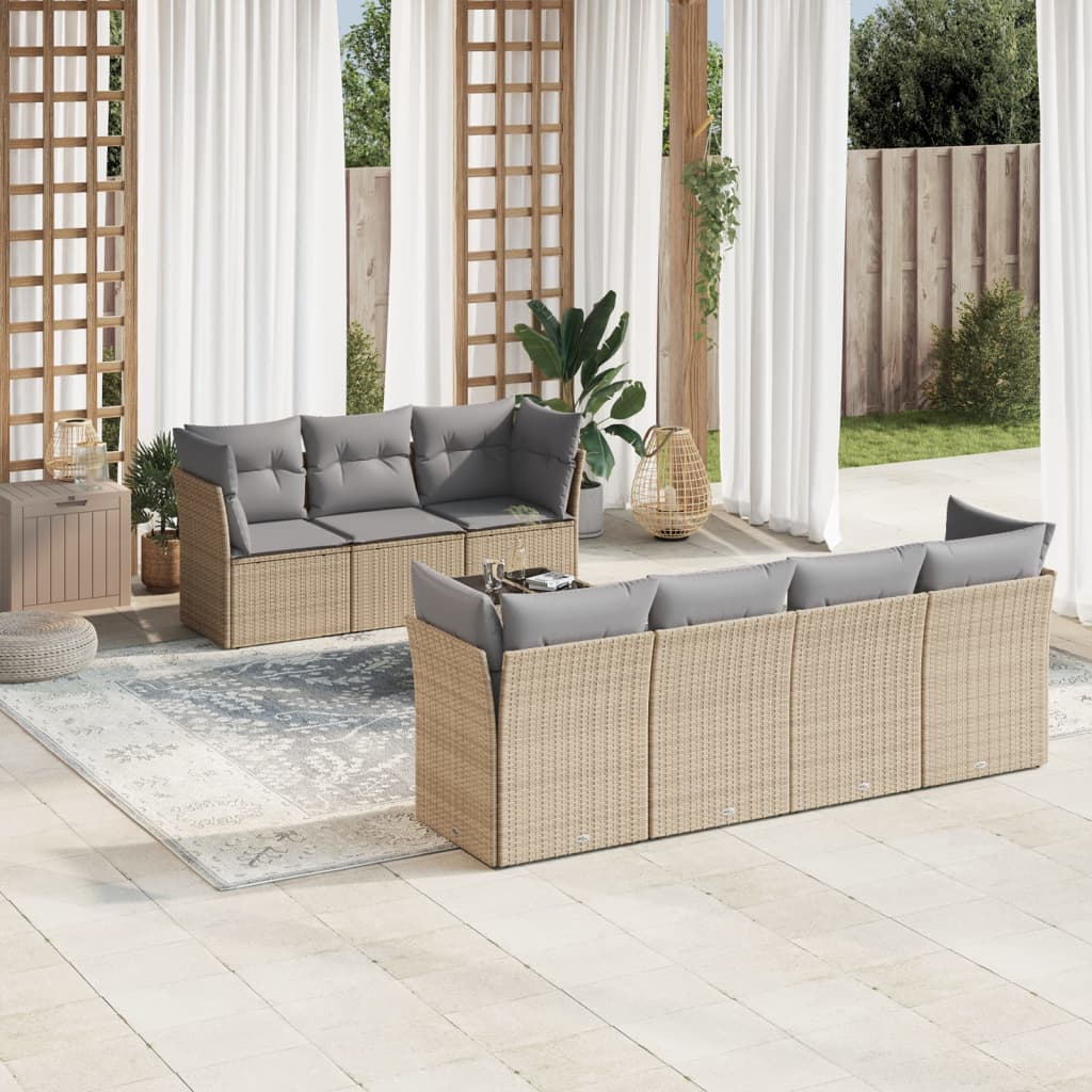 vidaXL 8-tlg. Garten-Sofagarnitur mit Kissen Beige Poly Rattan