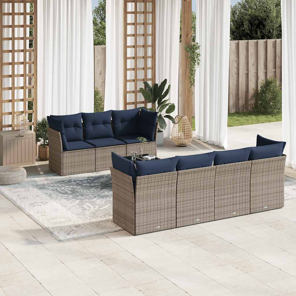 vidaXL 8-tlg. Garten-Sofagarnitur mit Kissen Grau Poly Rattan