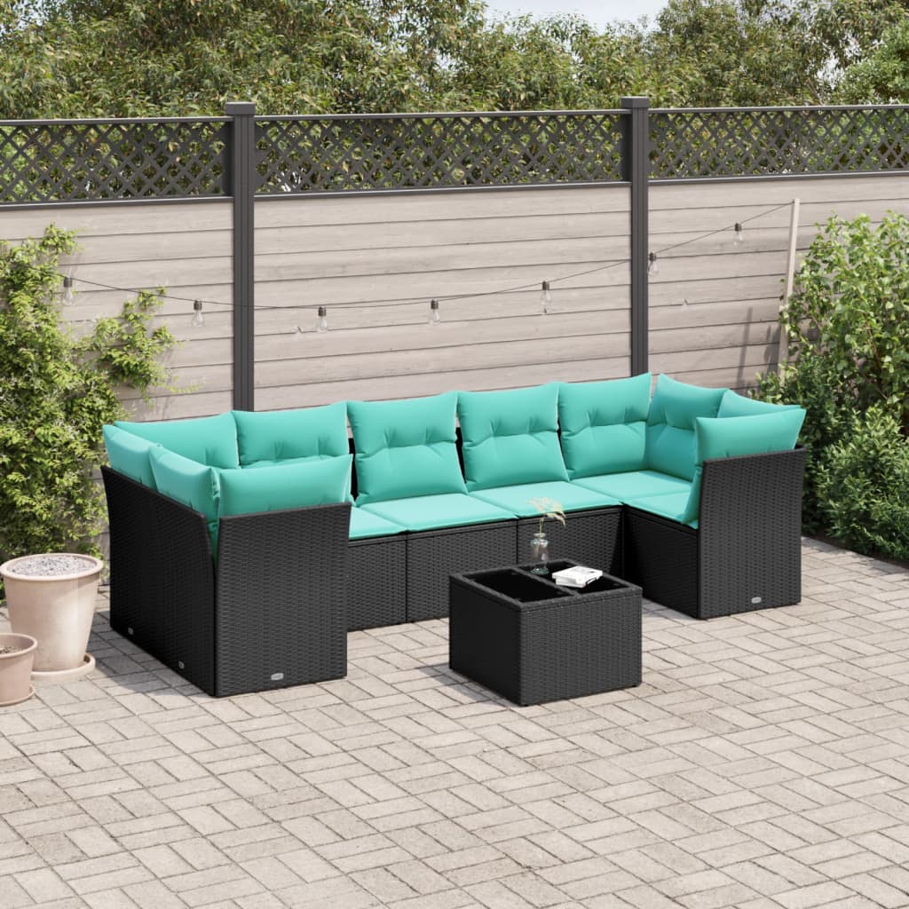 vidaXL 8-tlg. Garten-Sofagarnitur mit Kissen Schwarz Poly Rattan