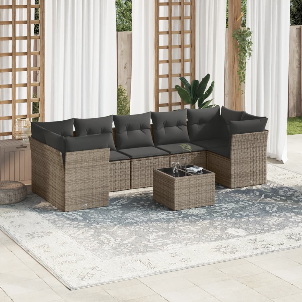 vidaXL 8-tlg. Garten-Sofagarnitur mit Kissen Grau Poly Rattan