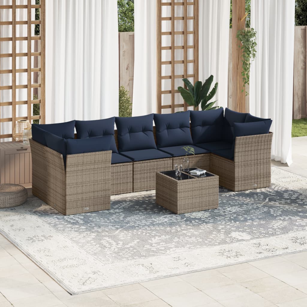 vidaXL 8-tlg. Garten-Sofagarnitur mit Kissen Grau Poly Rattan