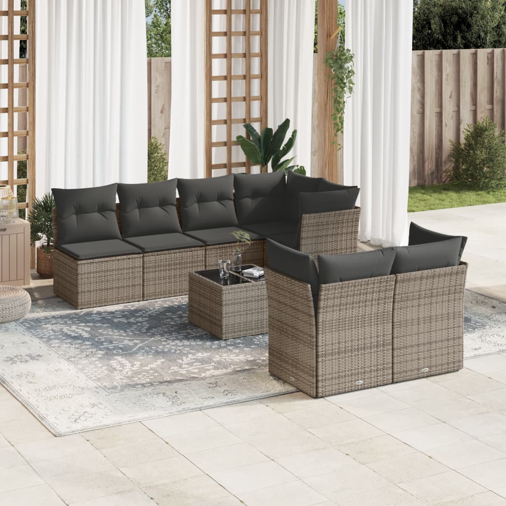 vidaXL 8-tlg. Garten-Sofagarnitur mit Kissen Grau Poly Rattan