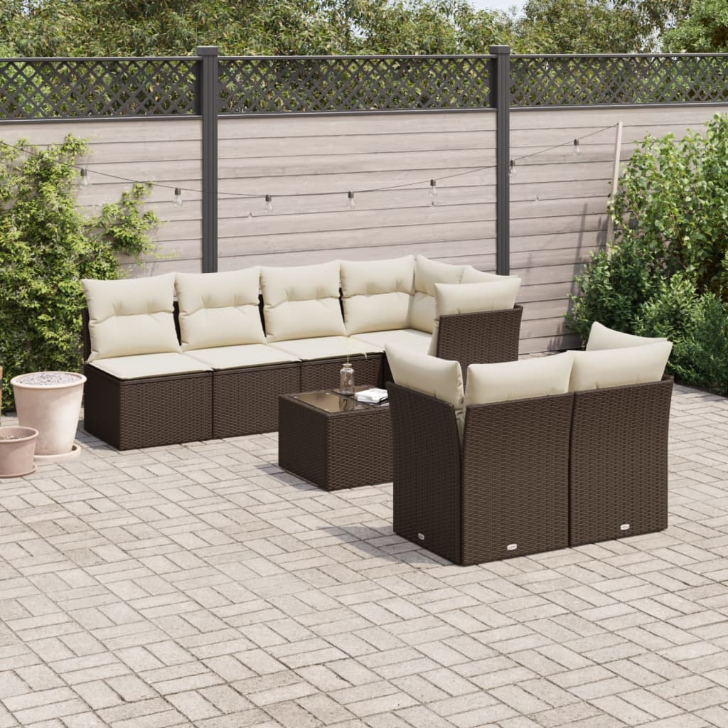 vidaXL 8-tlg. Garten-Sofagarnitur mit Kissen Braun Poly Rattan