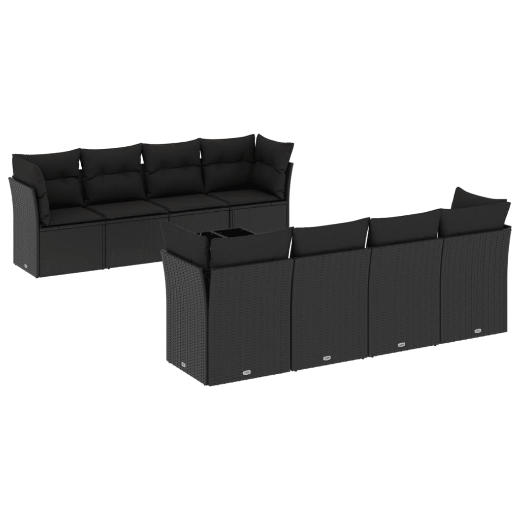 Thumbnail - vidaXL 9-tlg. Garten-Sofagarnitur mit Kissen Schwarz Poly Rattan