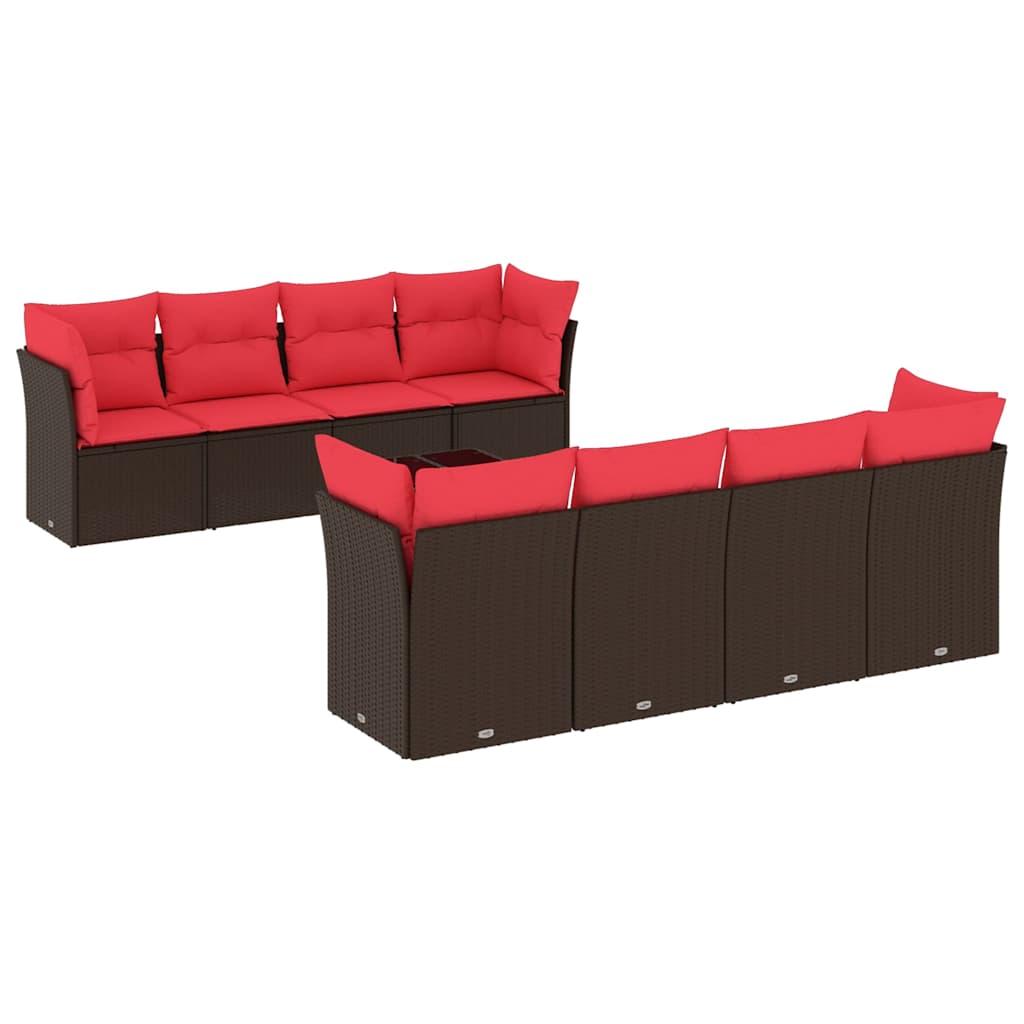 Thumbnail - vidaXL 9-tlg. Garten-Sofagarnitur mit Kissen Braun Poly Rattan