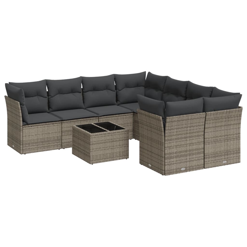 Thumbnail - vidaXL 9-tlg. Garten-Sofagarnitur mit Kissen Grau Poly Rattan