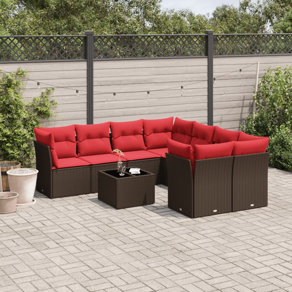 sofasæt til haven 9 dele med hynder polyrattan brun