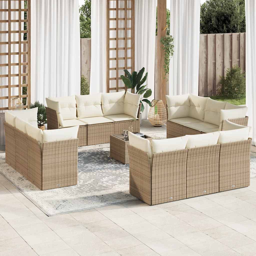 vidaXL Set canapele de grădină, 13 piese, cu perne, bej, poliratan