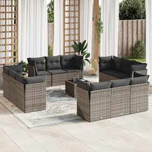 Vrtna sedežna garnitura 13-delna z blazinami siv poli ratan