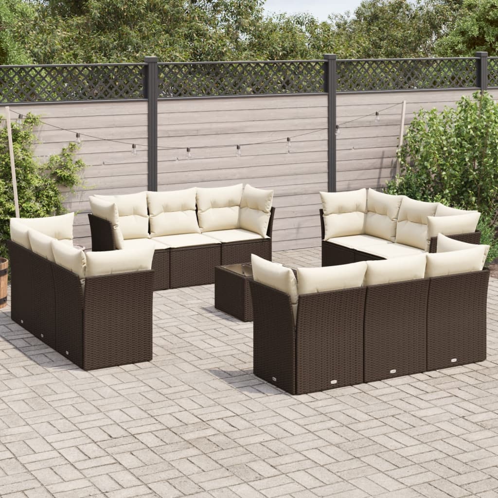 vidaXL 13-tlg. Garten-Sofagarnitur mit Kissen Braun Poly Rattan