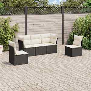 Vrtna sedežna garnitura 5-delna z blazinami črn poli ratan