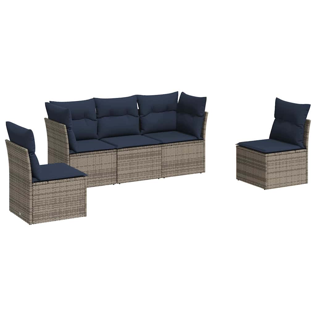 Thumbnail - vidaXL 5-tlg. Garten-Sofagarnitur mit Kissen Grau Poly Rattan