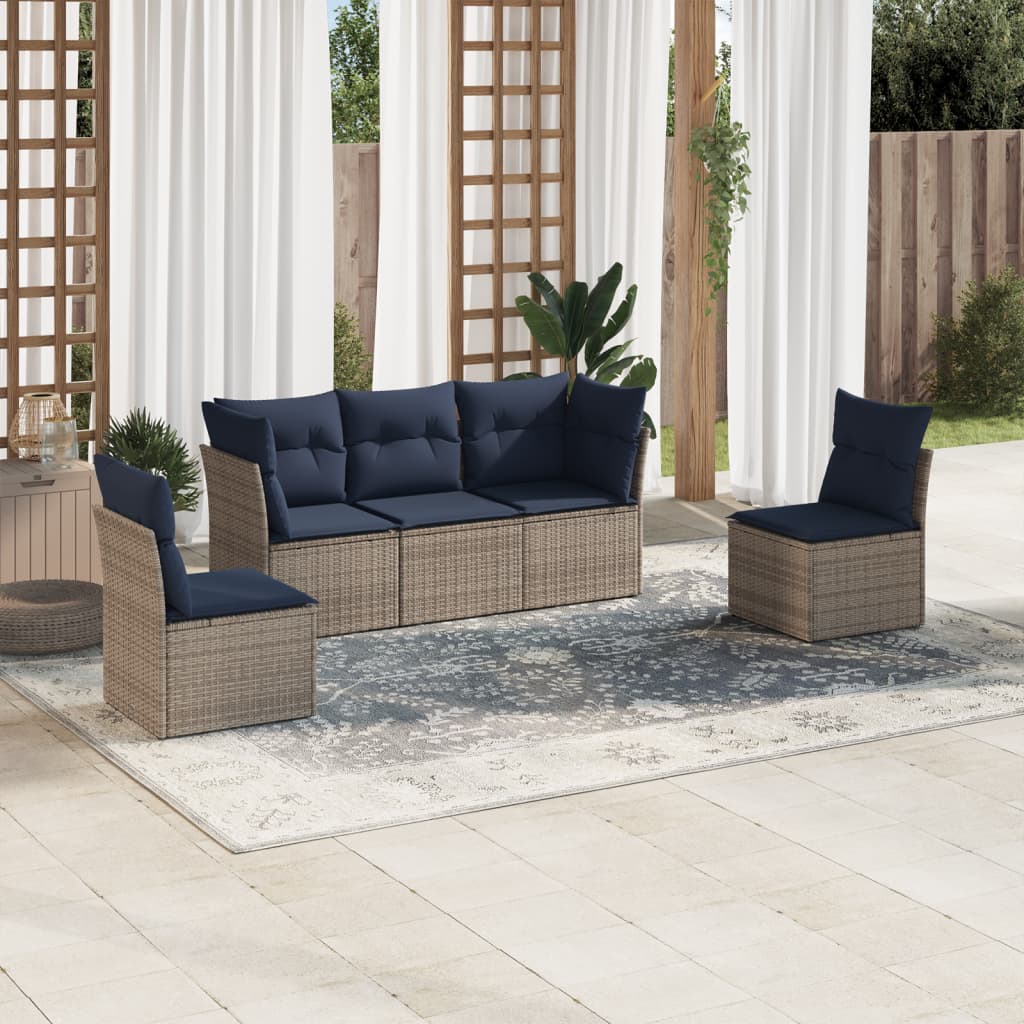 sofasæt til haven 5 dele med hynder polyrattan grå