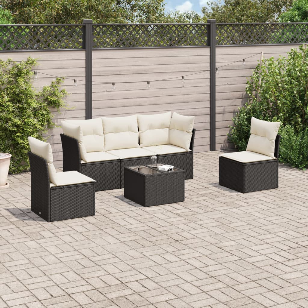 vidaXL 6-tlg. Garten-Sofagarnitur mit Kissen Schwarz Poly Rattan