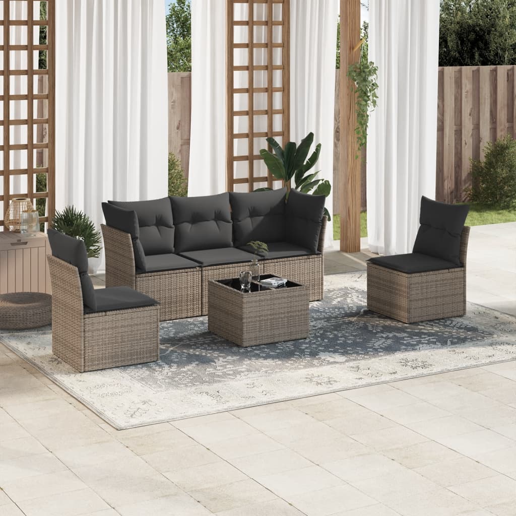 vidaXL 6-tlg. Garten-Sofagarnitur mit Kissen Grau Poly Rattan