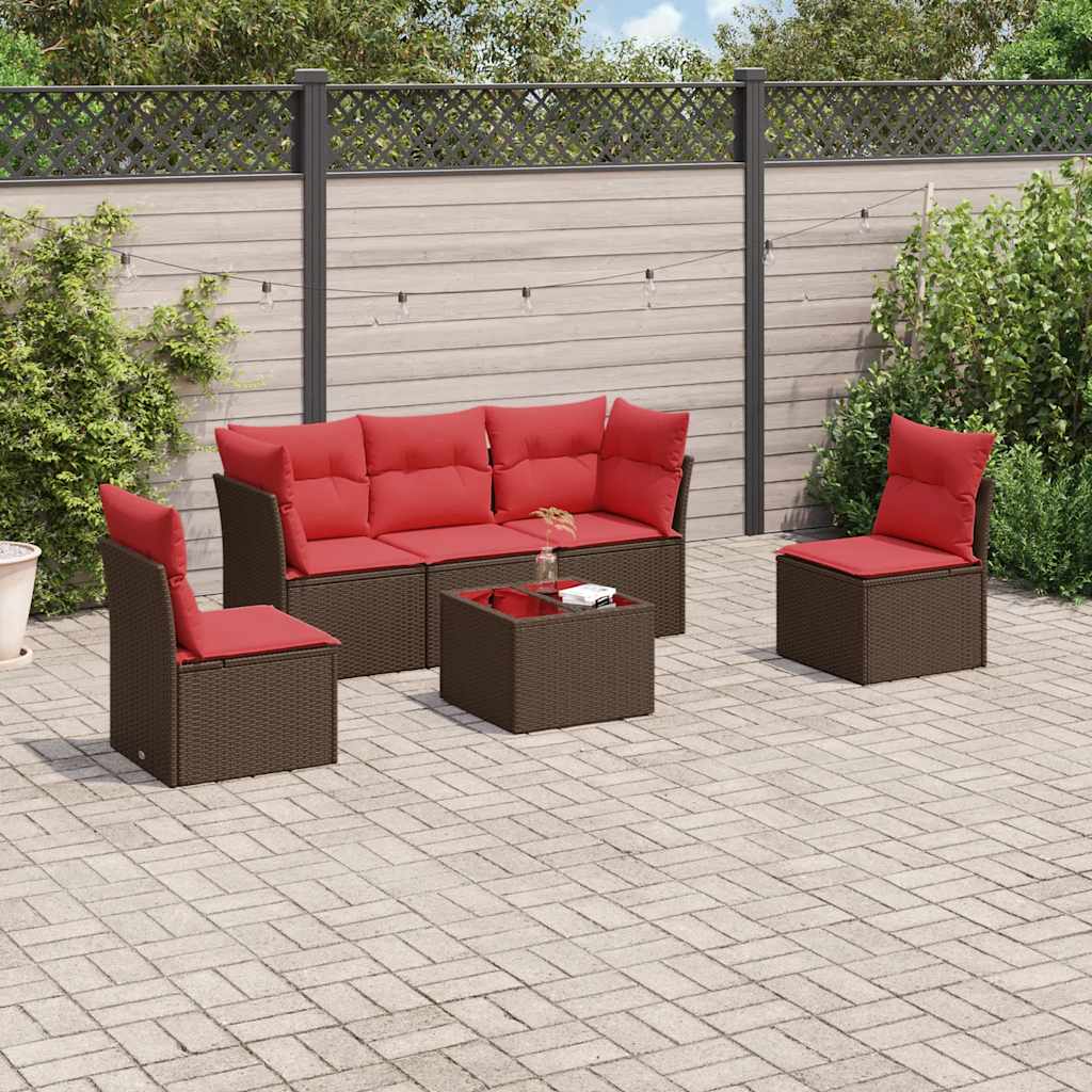 vidaXL 6-tlg. Garten-Sofagarnitur mit Kissen Braun Poly Rattan