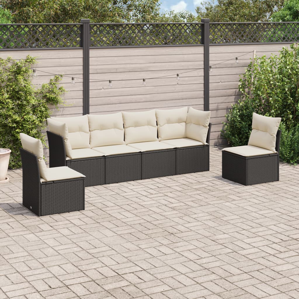 vidaXL 6-tlg. Garten-Sofagarnitur mit Kissen Schwarz Poly Rattan