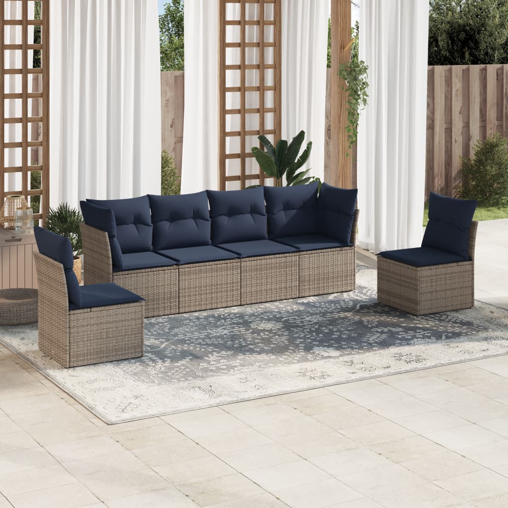 6-dijelni set vrtnih sofa od poliratana s jastucima sivi