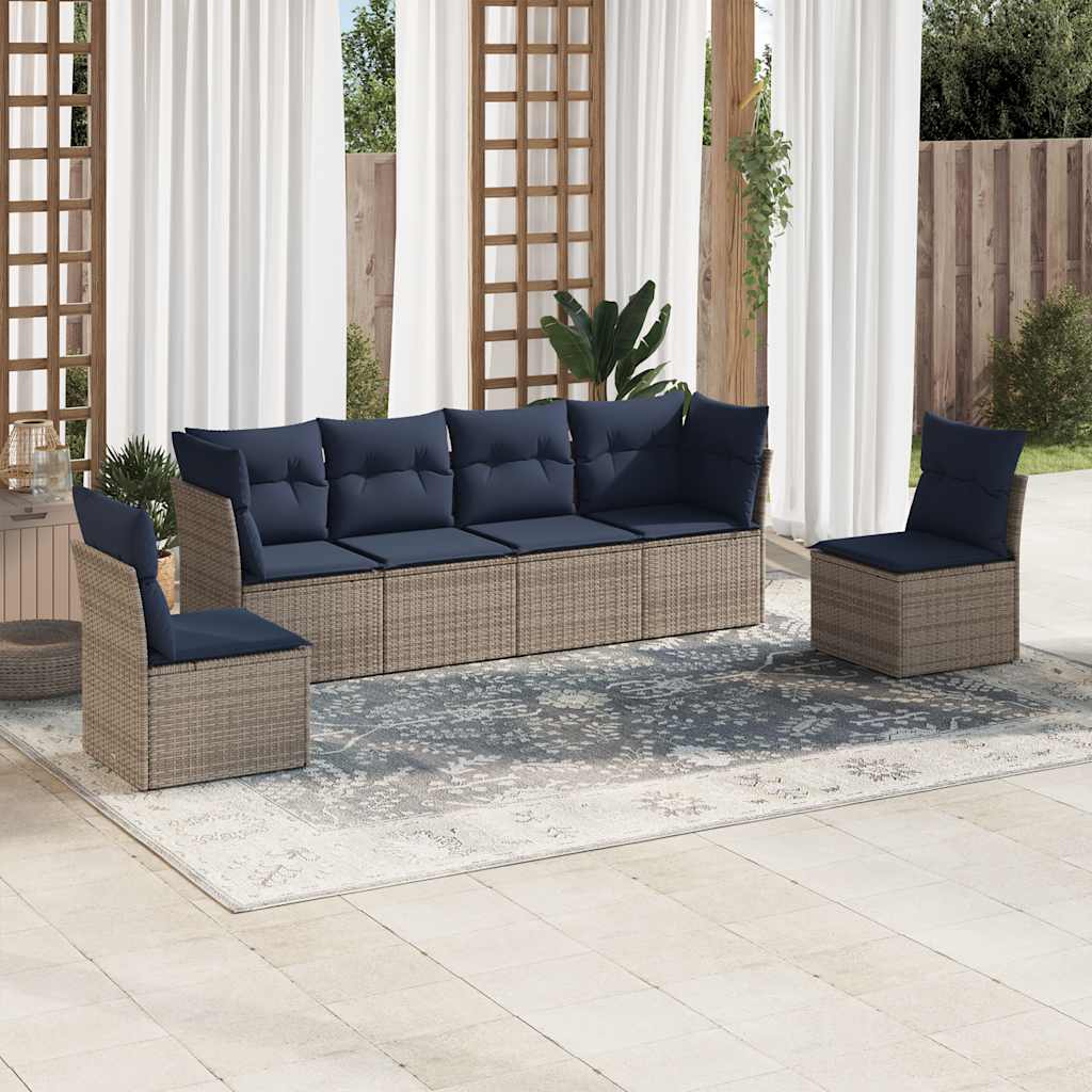 vidaXL 6-tlg. Garten-Sofagarnitur mit Kissen Grau Poly Rattan