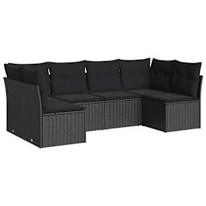 vidaXL 6-osaline aiadiivani komplekt patjadega, must, pol&uuml;rotang