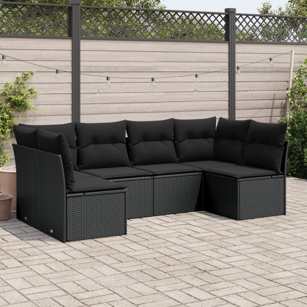 vidaXL 6-tlg. Garten-Sofagarnitur mit Kissen Schwarz Poly Rattan