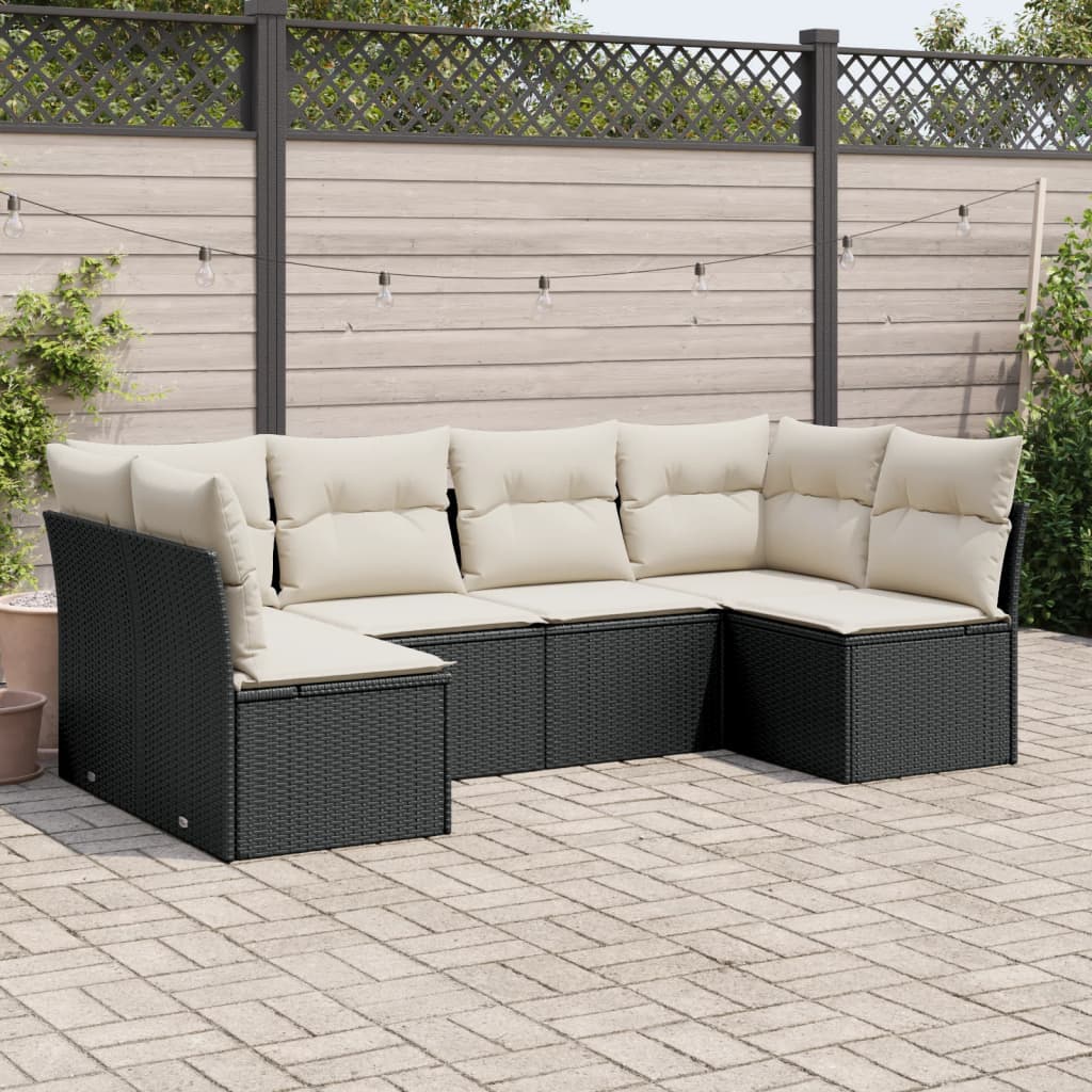 vidaXL 6-tlg. Garten-Sofagarnitur mit Kissen Schwarz Poly Rattan