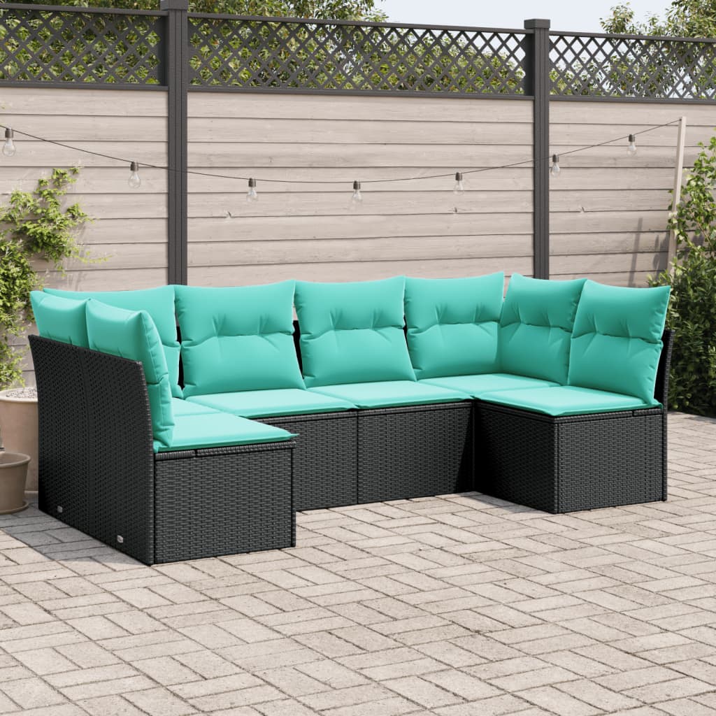 vidaXL 6-tlg. Garten-Sofagarnitur mit Kissen Schwarz Poly Rattan