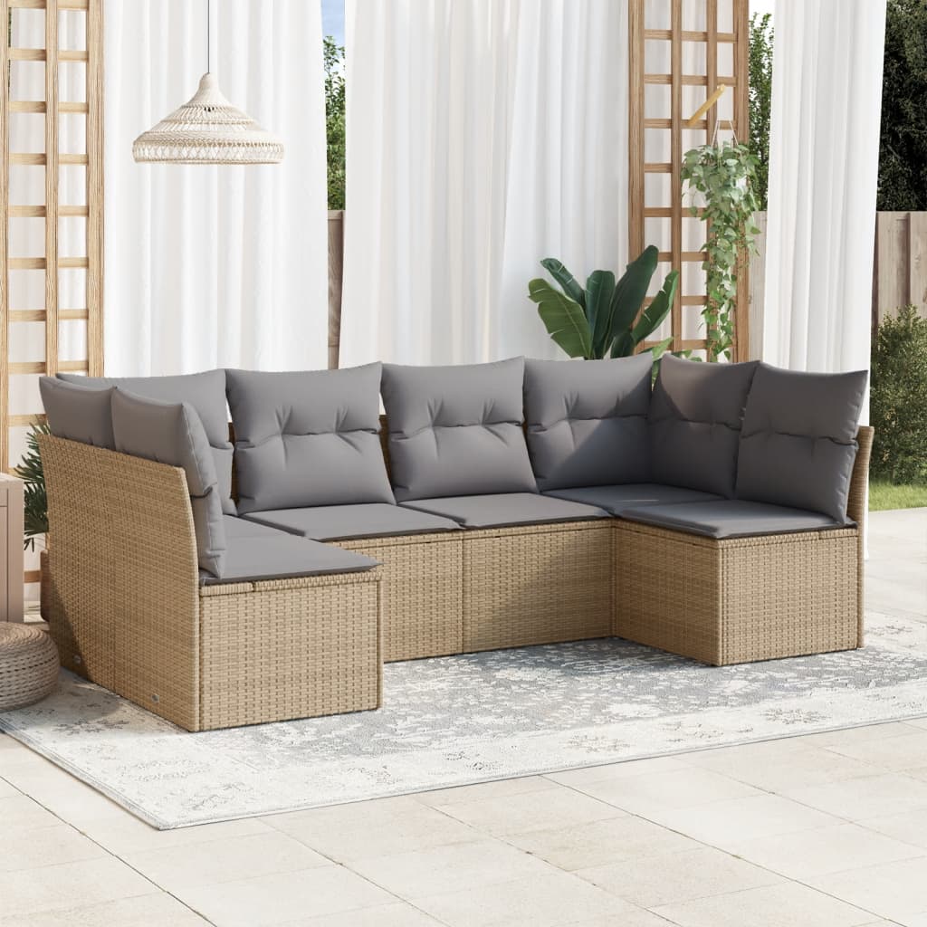 vidaXL 6-tlg. Garten-Sofagarnitur mit Kissen Beige Poly Rattan