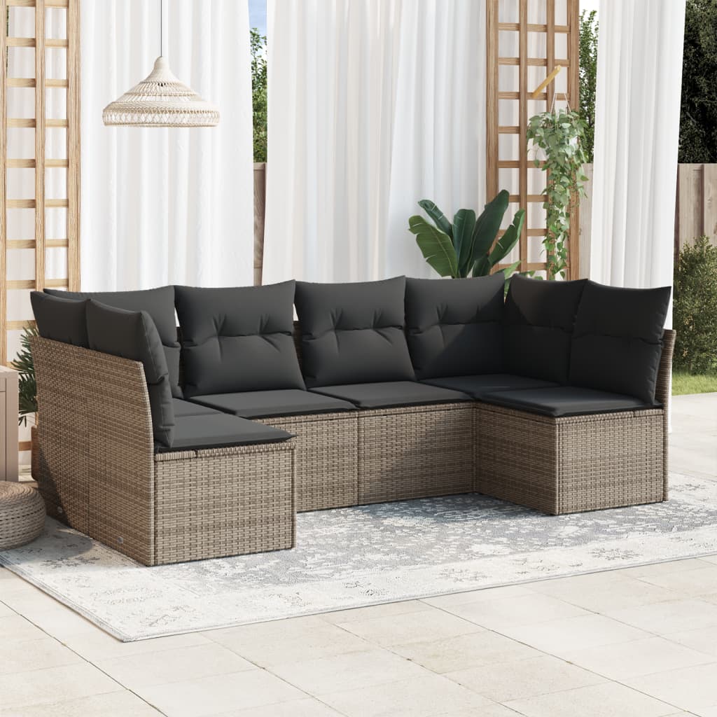 vidaXL 6-tlg. Garten-Sofagarnitur mit Kissen Grau Poly Rattan