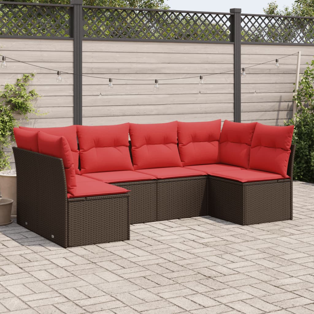 sofasæt til haven 6 dele med hynder polyrattan brun