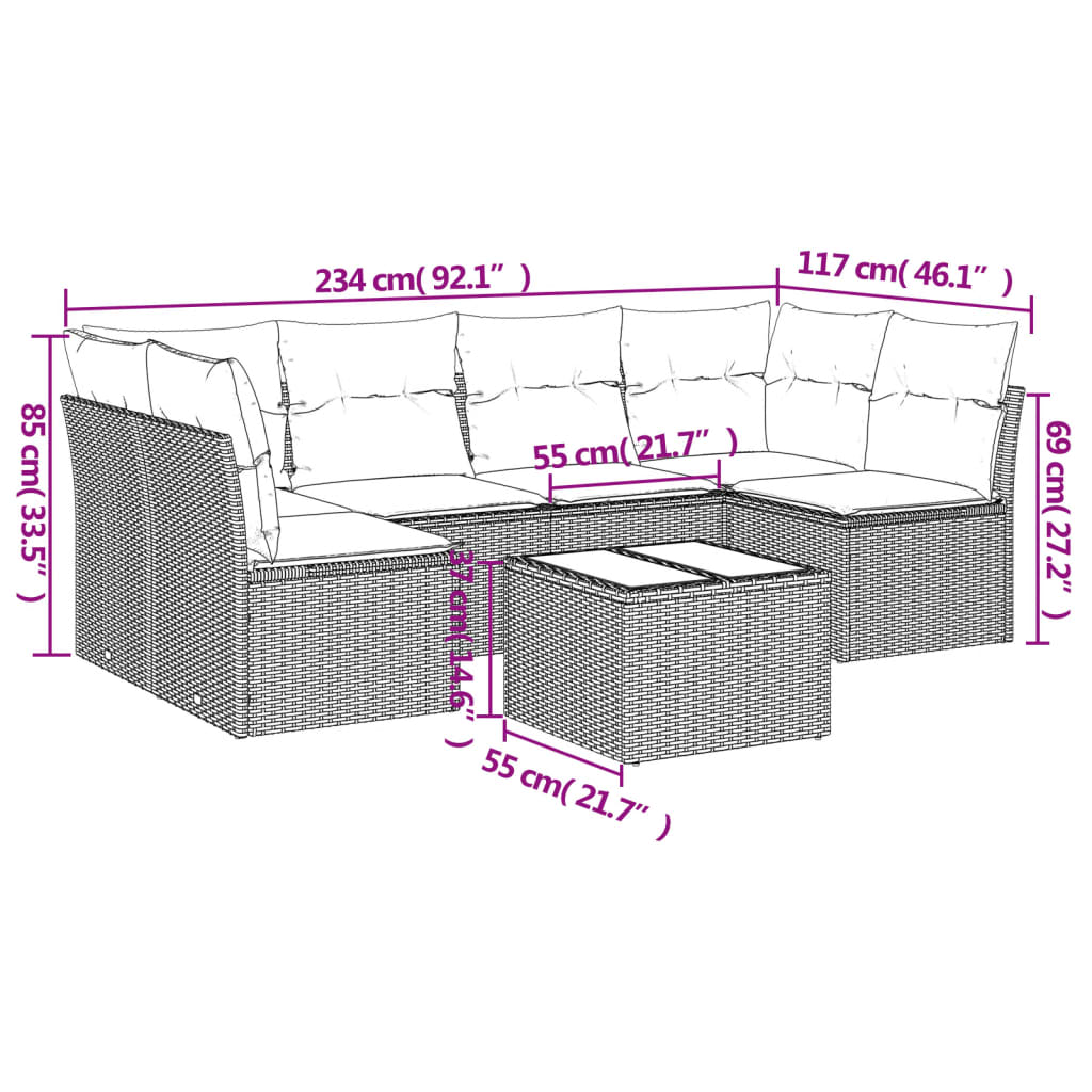 vidaXL 7-delige Loungeset met kussens poly rattan zwart afbeelding