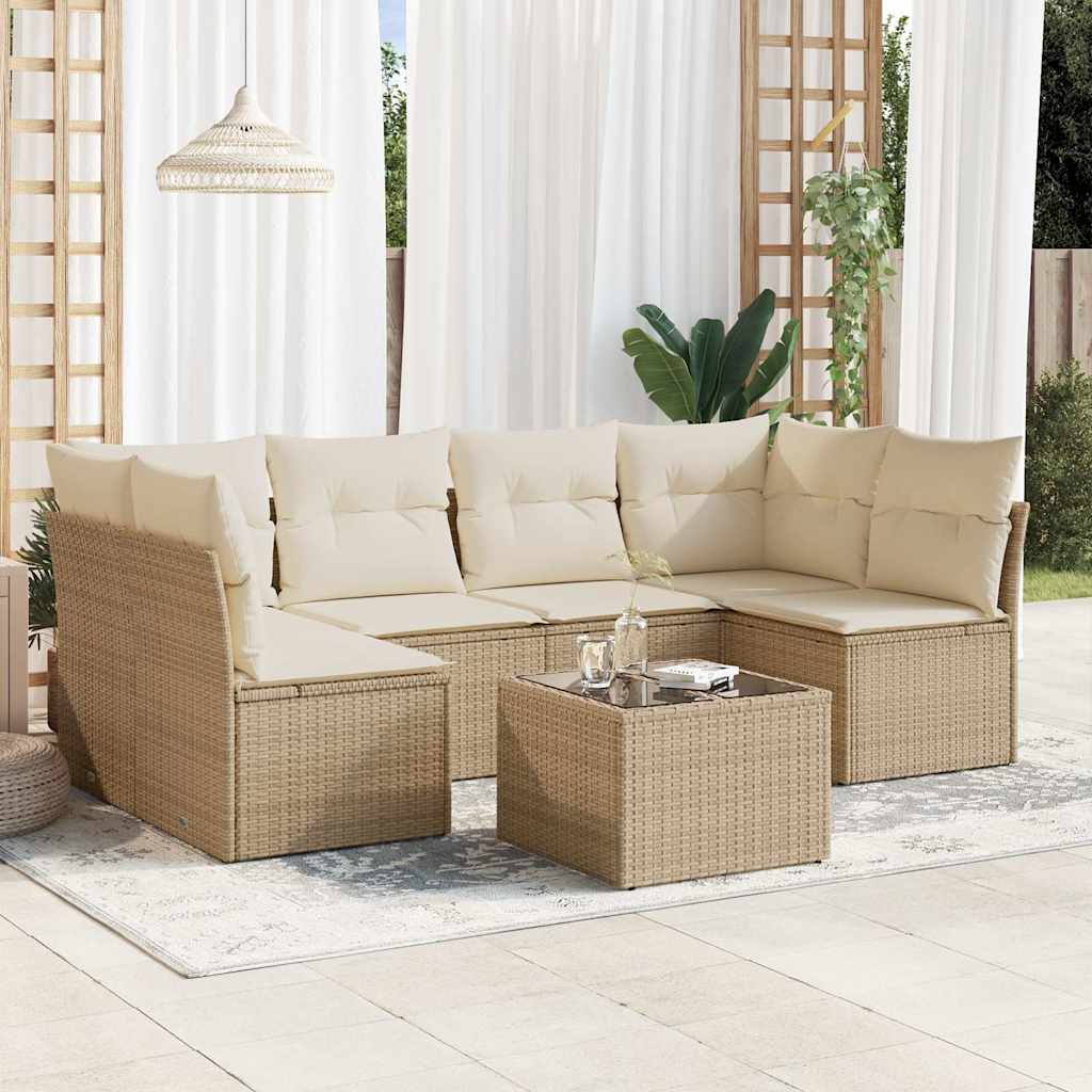 vidaXL Set canapele de grădină, 7 piese, cu perne, bej, poliratan