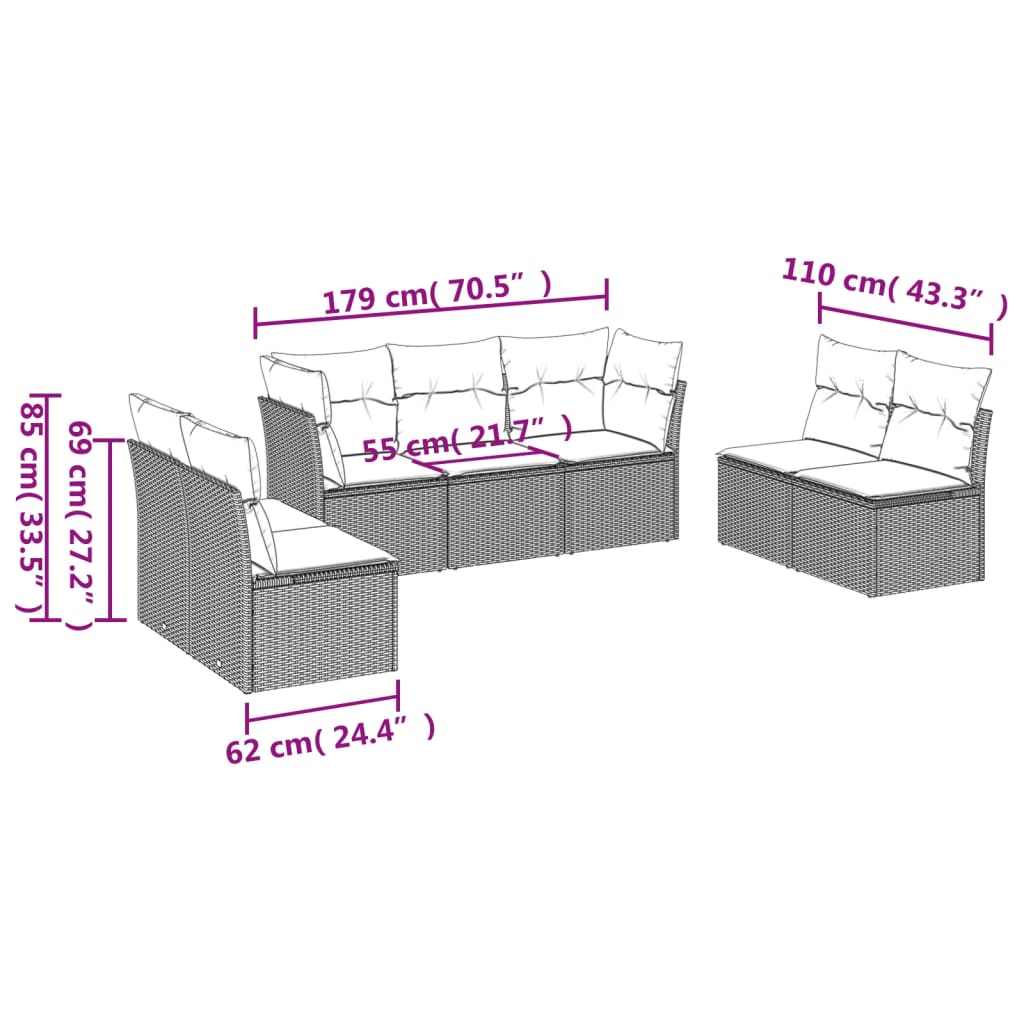 vidaXL 7-delige Loungeset met kussens poly rattan beige afbeelding