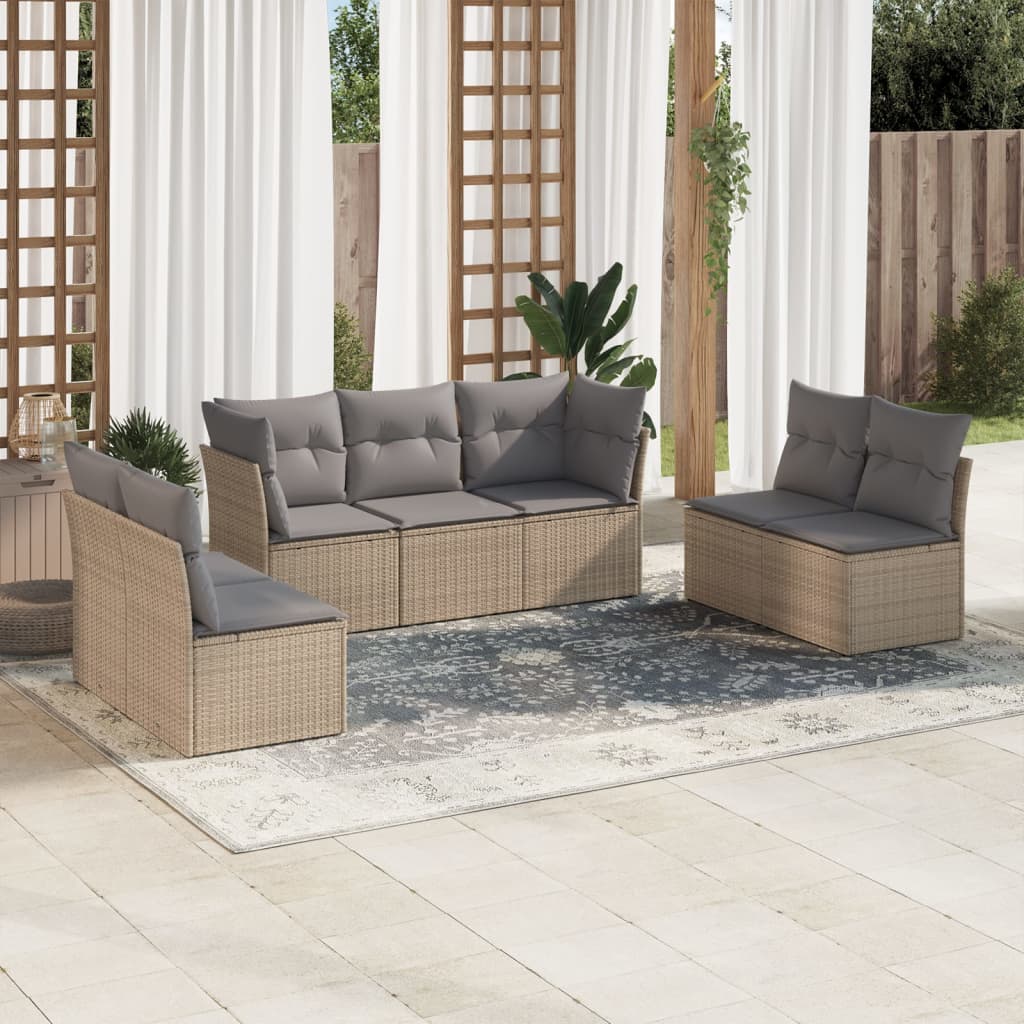 vidaXL 7-tlg. Garten-Sofagarnitur mit Kissen Beige Poly Rattan