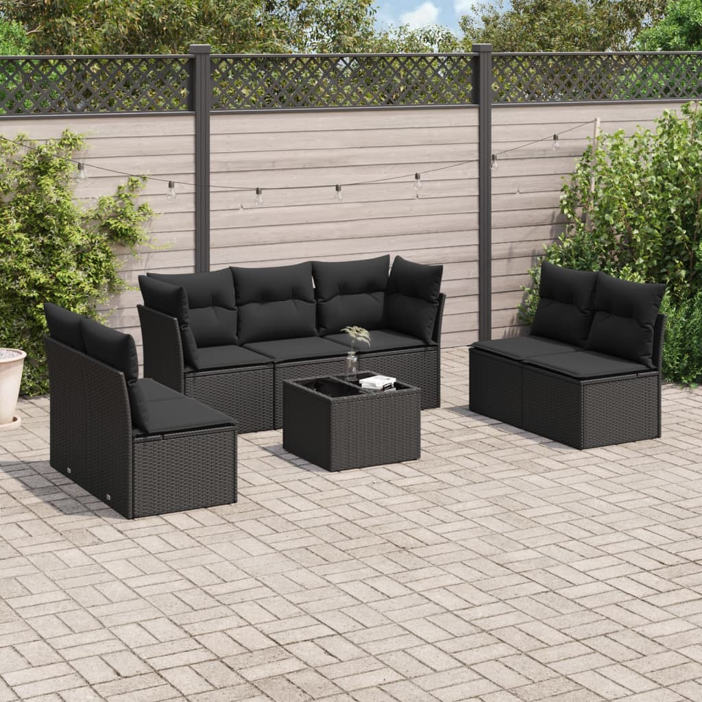 vidaXL 8-tlg. Garten-Sofagarnitur mit Kissen Schwarz Poly Rattan