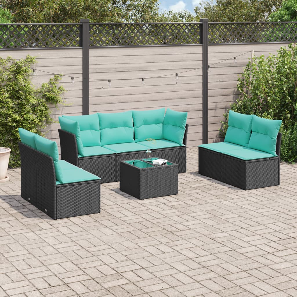 vidaXL 8-tlg. Garten-Sofagarnitur mit Kissen Schwarz Poly Rattan