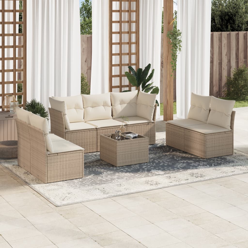 vidaXL 8-tlg. Garten-Sofagarnitur mit Kissen Beige Poly Rattan