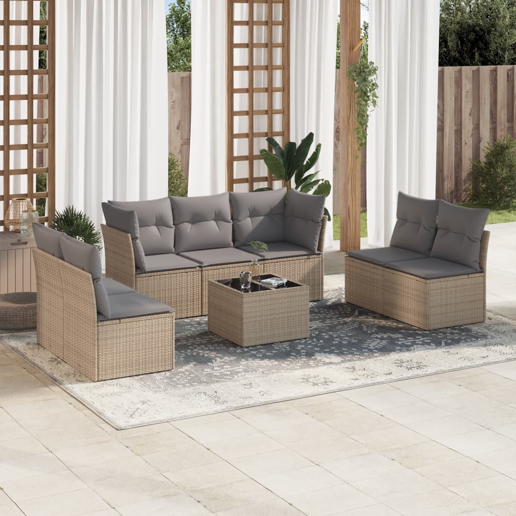 vidaXL 8-tlg. Garten-Sofagarnitur mit Kissen Beige Poly Rattan