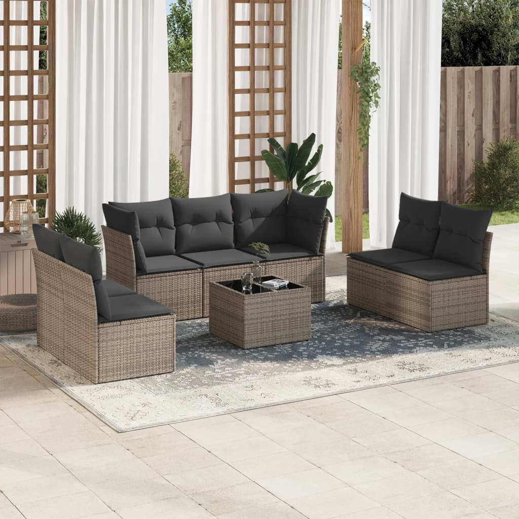 vidaXL 8-tlg. Garten-Sofagarnitur mit Kissen Grau Poly Rattan