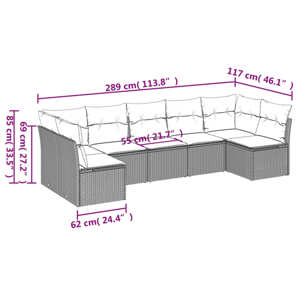 vidaXL 7-delige Loungeset met kussens poly rattan zwart afbeelding