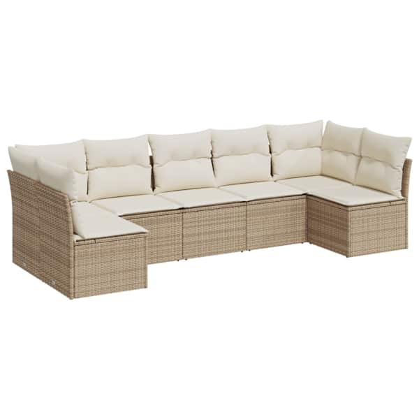 vidaXL 7-osaline aiadiivani komplekt patjadega, beež, pol&uuml;rotang