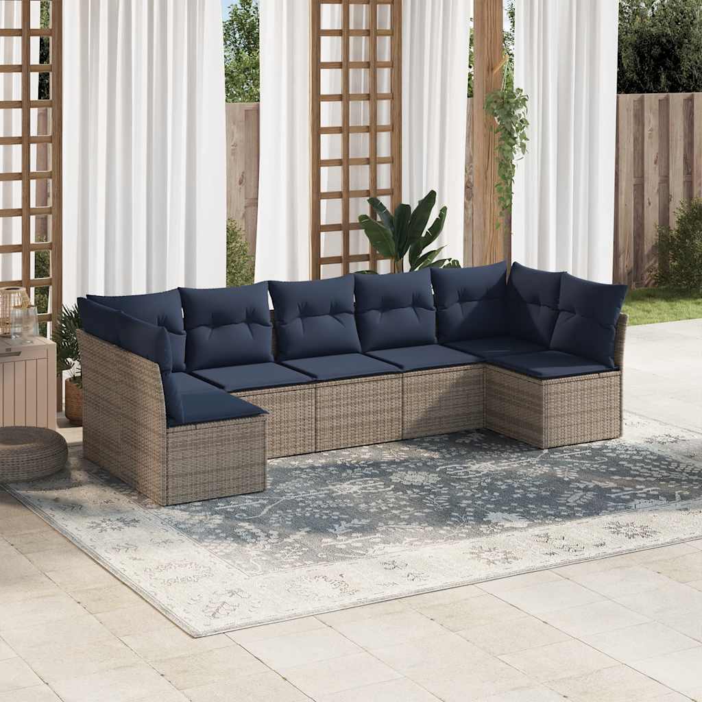 vidaXL 7-tlg. Garten-Sofagarnitur mit Kissen Grau Poly Rattan